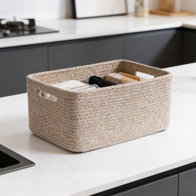 Large Storage Baskets For Shelves And Closet Organizers, Woven Rope Bins For Clothes, Blankets, Toys, And Nursery, 2-Pack Rectangular Decorative Baskets