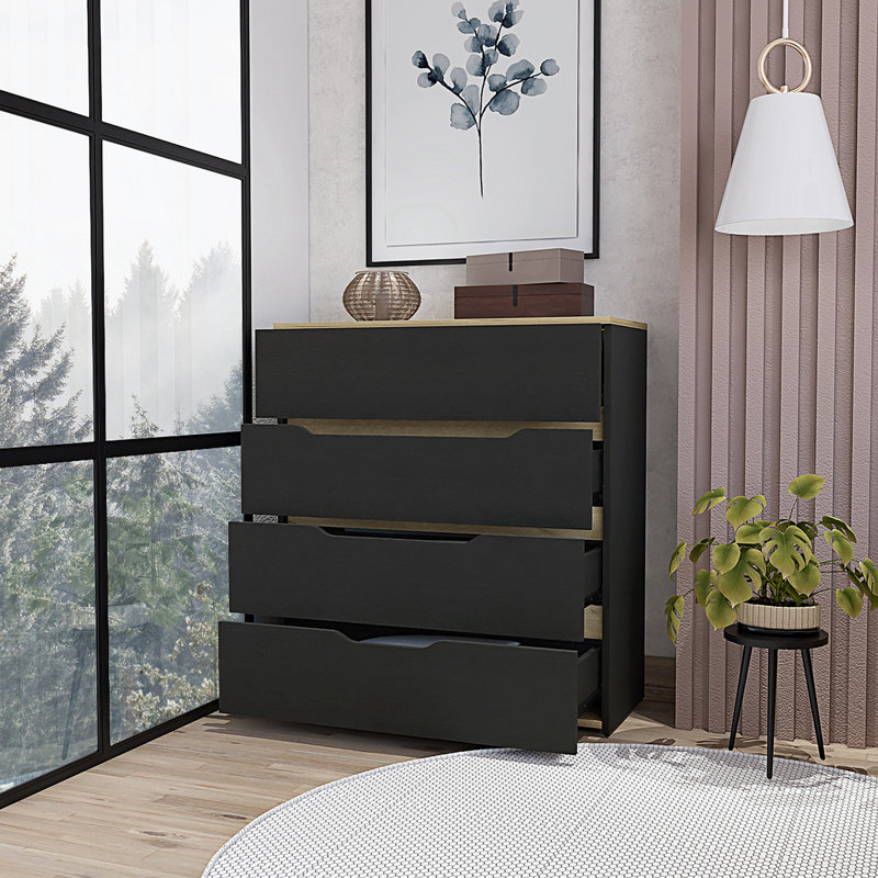 Commode 4 tiroirs Reedsville, Multicolore / noir