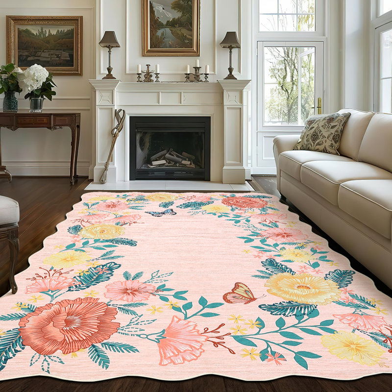 Floarl Machine Washable Rug with Rubber Backing for Living Room Modern Non-Slip Dining Room Rug Easy-Cleaning Floor Carpet for Bedroom Dorm Playroom