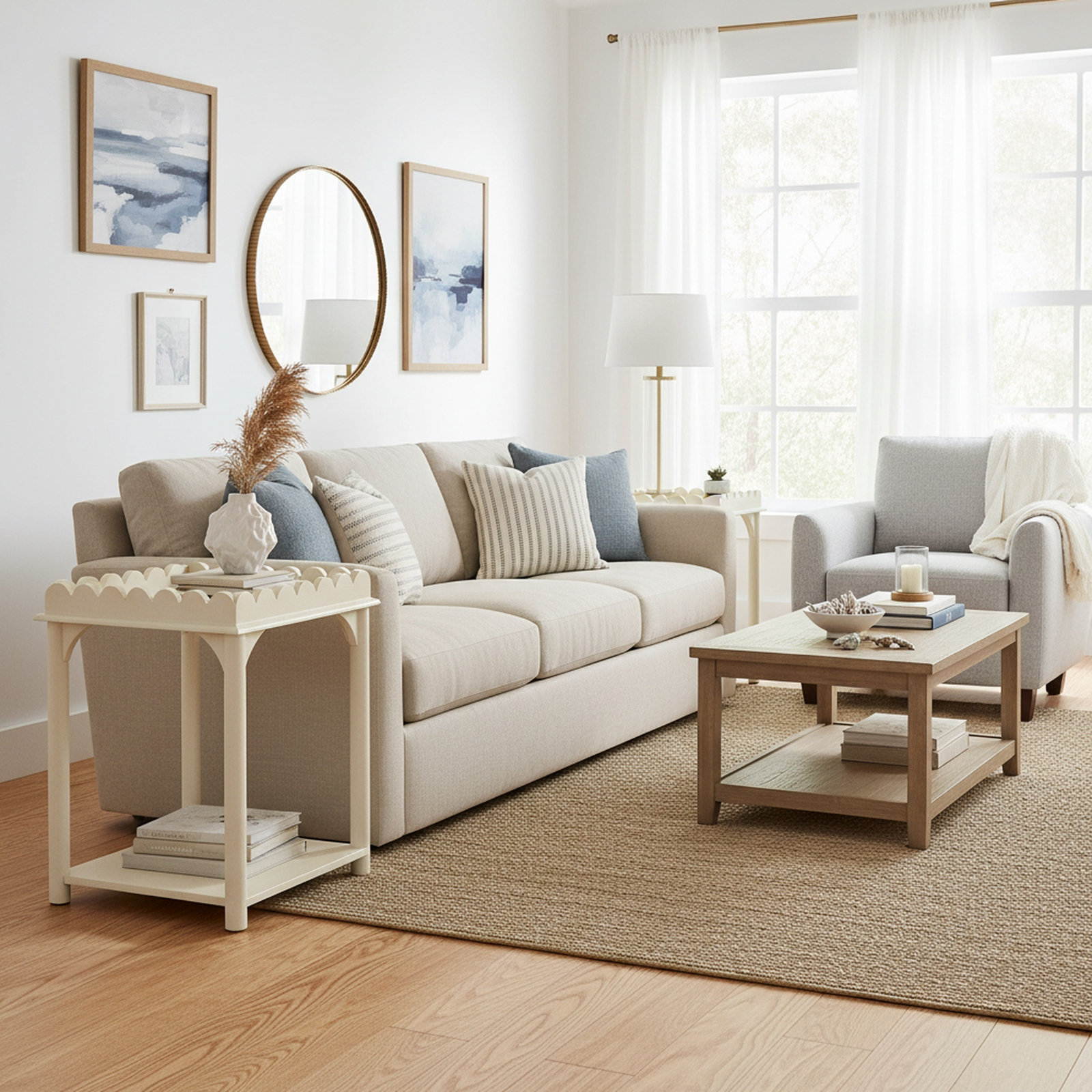 Madeline Scalloped Rectangle Side Table, White
