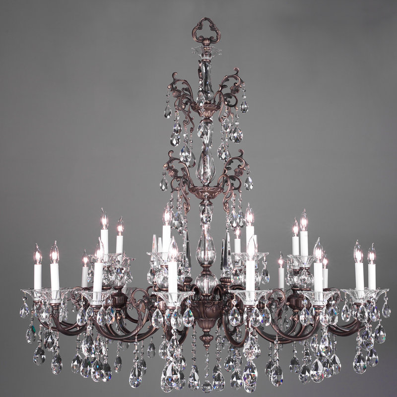 Style bougie classique/traditionnel 24 lumières lustre Via Lombardi, Crystalique-Plus, Bronze romain