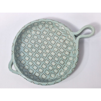8" Aqua Patterned Clay Frying Pan