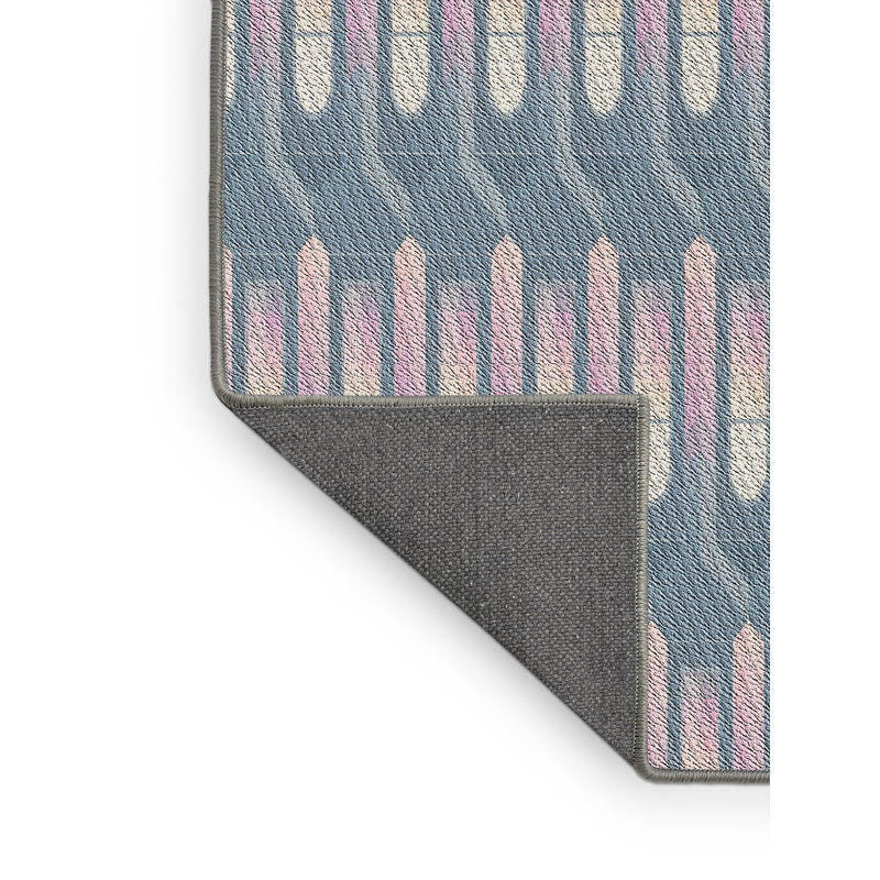 Tapis bleu/rose à motifs, Rectangle 3 pi x 5 pi