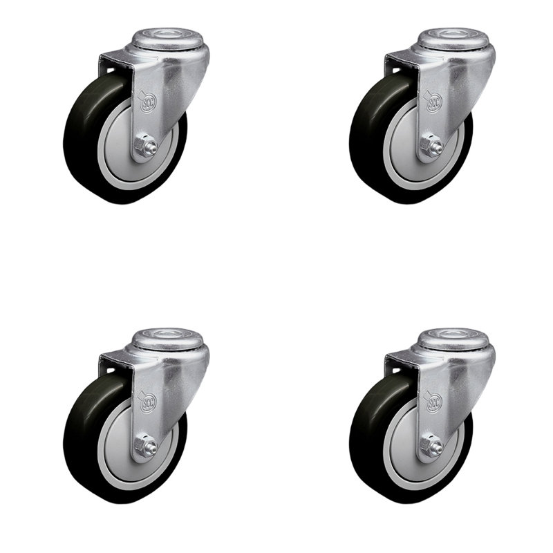 SS Polyurethane Wheel Swivel Bolt Hole Caster Set Service Caster, Black