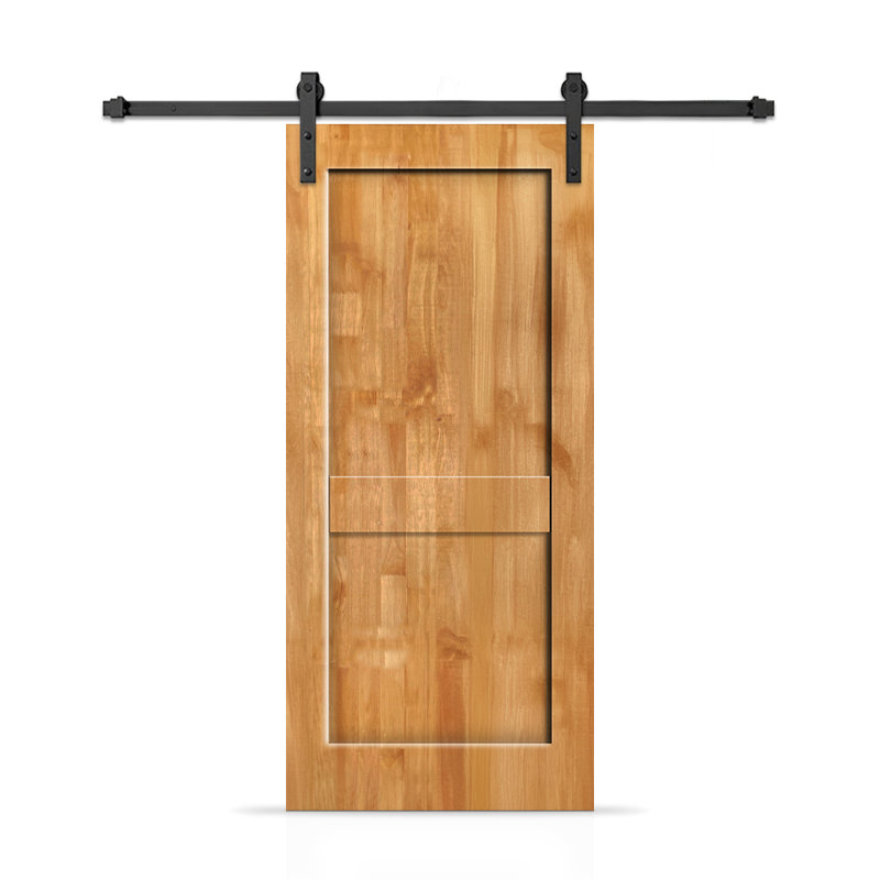Porte de grange coulissante intérieure en bois de pin teinté 2 panneaux avec ensemble de quincaillerie, 42 po x 96 po, Chêne