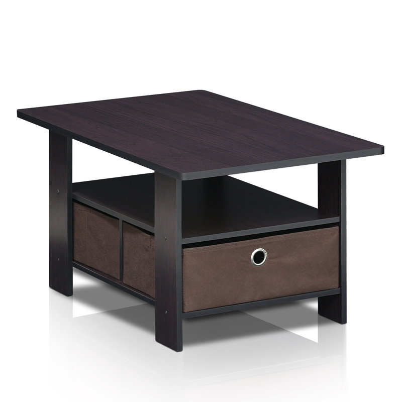 Table basse avec tiroir-bac Kenton, Plateau noyer foncé / base noyer foncé