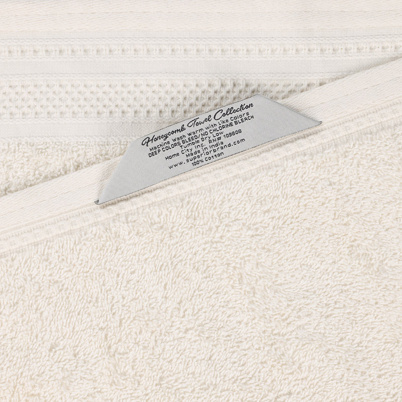 Josann 12 Piece 100% Cotton Honeycomb Jacquard & Solid Bath Towel Set, Ivory