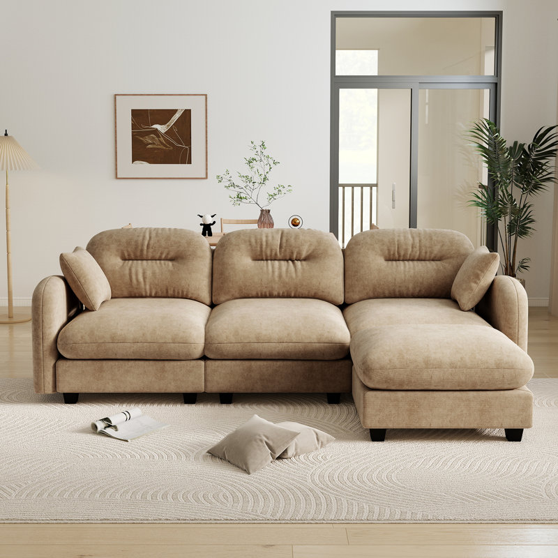 Canapé modulaire en L 107 po en chenille avec canapé, Chameau
