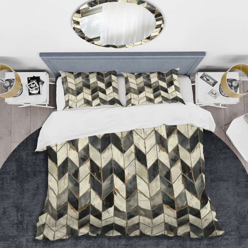 Ensemble de housse de couette transitionnelle à chevrons beige et gris I, Housse de couette très grand et 2 très grandes t