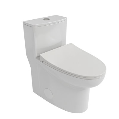 White Ceramic One-Piece Elongated Toilet with Dual Flush and Soft-Close Seat