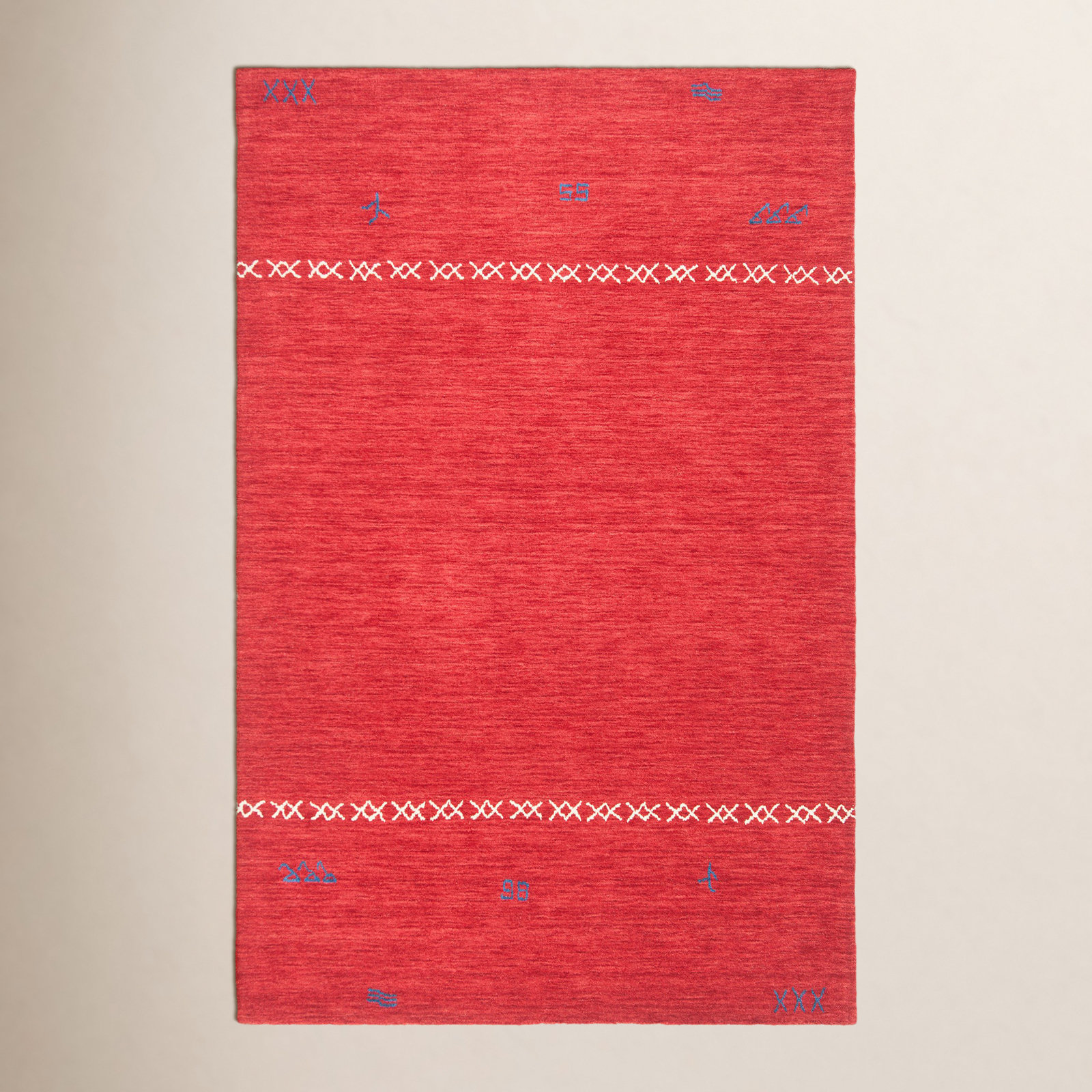 Santiago Red Handmade Wool Geometric Rug, Rectangle 5' x 8'
