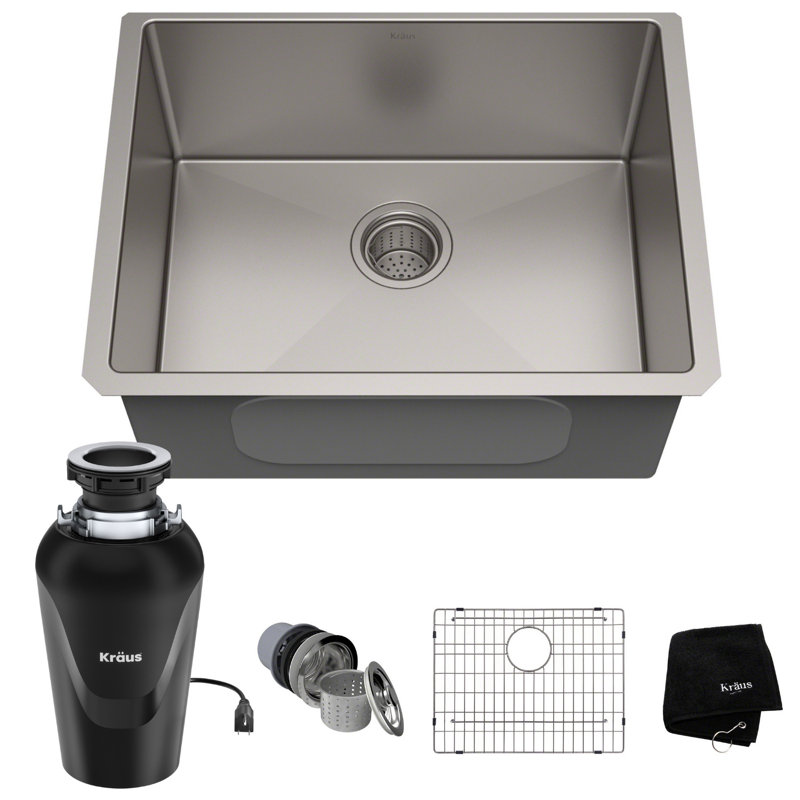 23-Inch Stainless Steel Single Bowl Undermount Kitchen Sink with Garbage Disposal