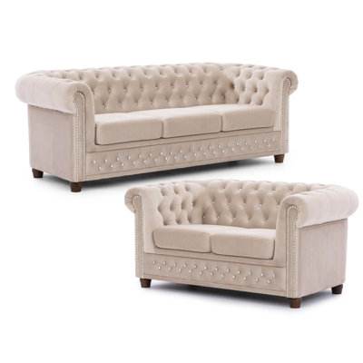 Cleo Blink 2 Piece Velvet Chesterfield Living Room Set