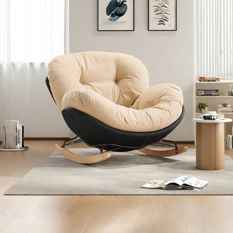 Chaise berçante ergonomique en métal capitonné, Noir / Beige