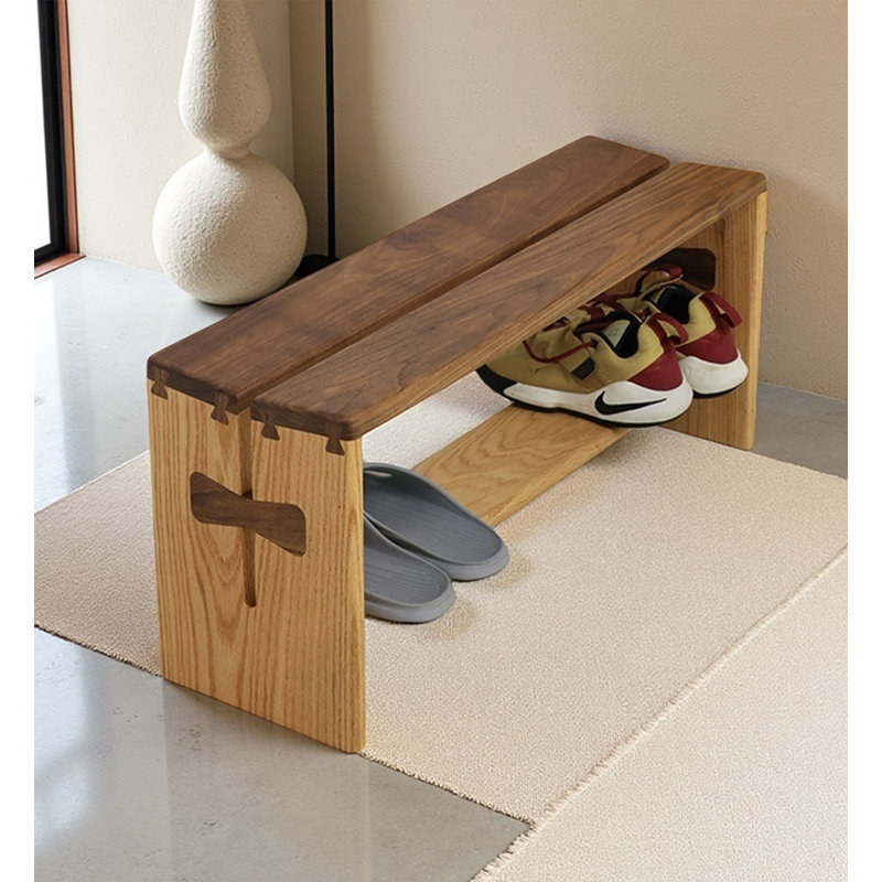 Banc de rangement pour chaussures à tenon et mortaise en bois massif Country Country, H 13,78 po x l 40,16 po x P 9,84 po