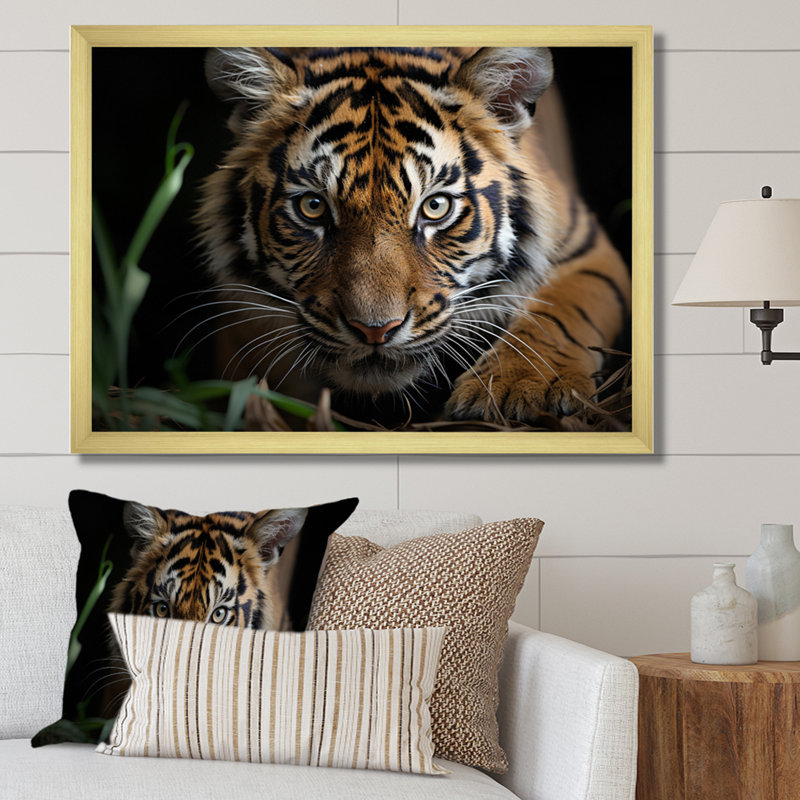 Portrait de tigre brun - art mural tigre, H 24 po x l 32 po x P 1 po, Encadrement doré