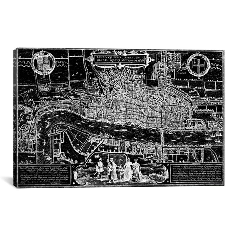 «Antique Map» par Georg Braun, reproduction d'art graphique sur toile, H 40 po x l 60 po x P 1,5 po