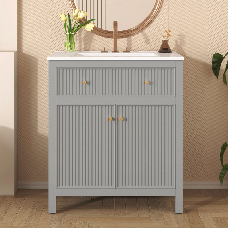 Ensemble de meuble-lavabo autoportant 30 po Modern Grey - Lavabo en céramique avec portes et tiroir à fermeture douce