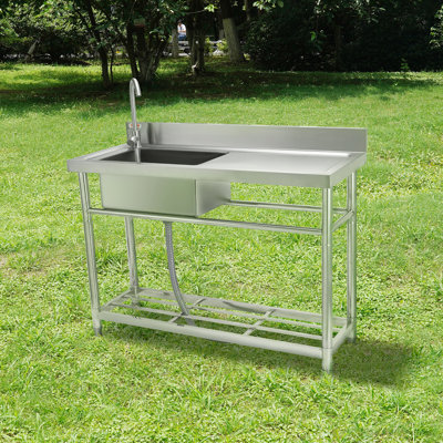 39.4"x19.7"x37“ Stainless Steel Sink with Right Worktop, Single Bowl Utility Sink with Faucet