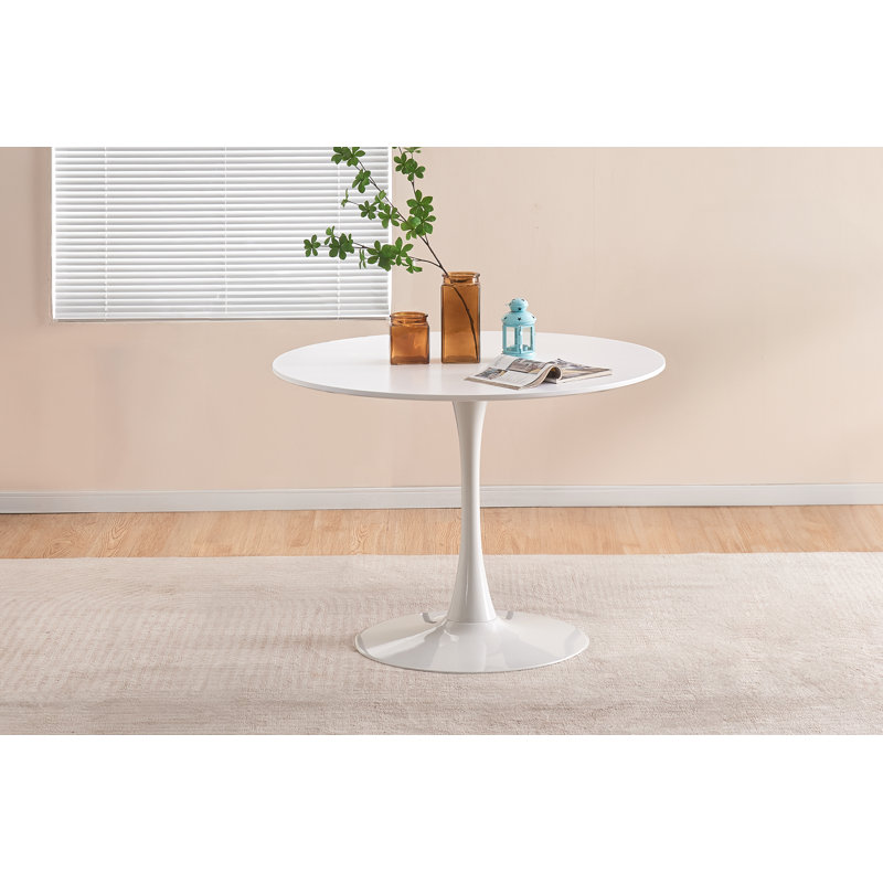 Table de salle à manger ronde à piédestal, table de cuisine en placage de bois de 40 pouces pour 2 à 4 personnes, table de salle à manger moderne, blanc