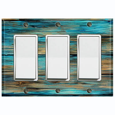 Plaque murale standard bleue à 3 interrupteurs à bascule en bois bleu