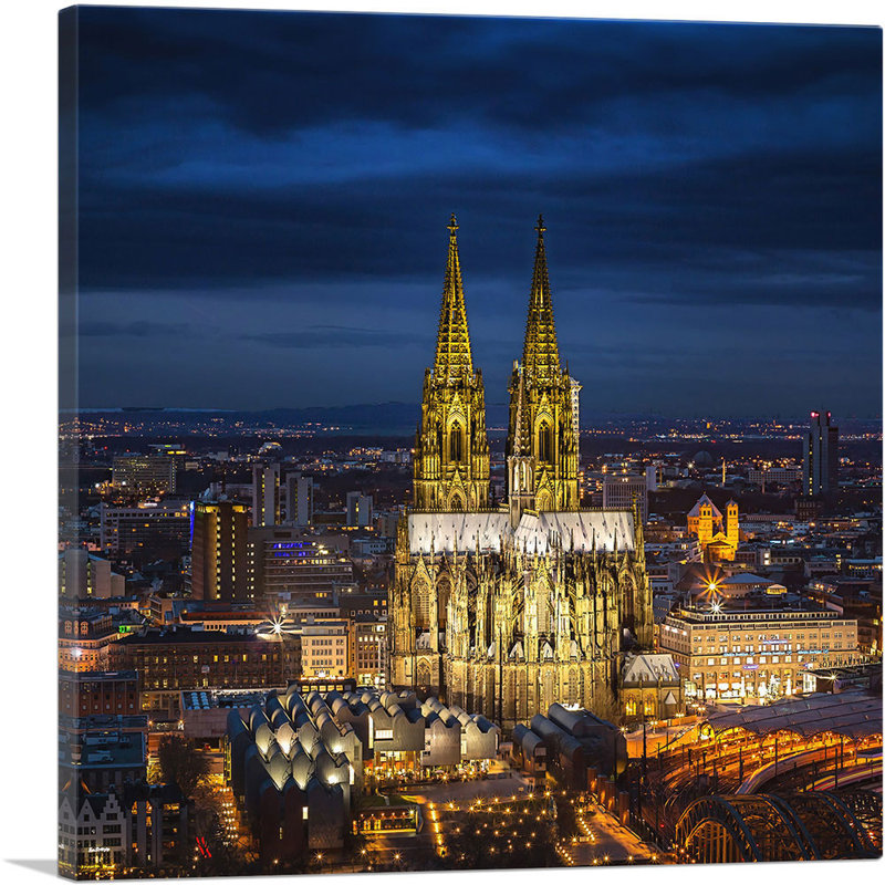 Cathédrale de Cologne en Allemagne - reproduction de photo sur toile tendue, H 36 po x l 36 po x P 0,75 po