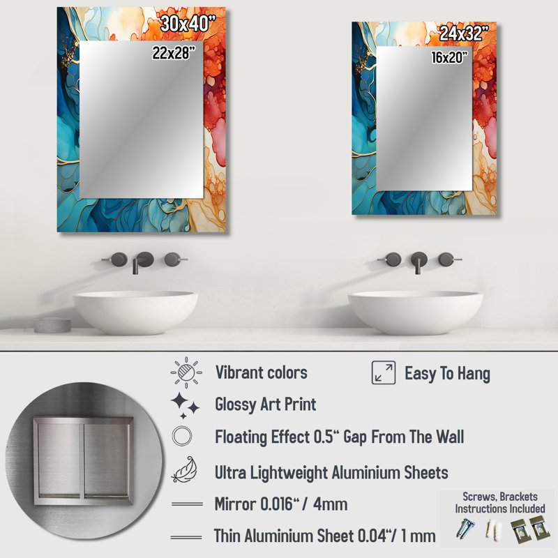 Fusion de soude orange - miroir de soude, miroir mural décoratif traditionnel, impression d'art en métal, 40 po x 30 po