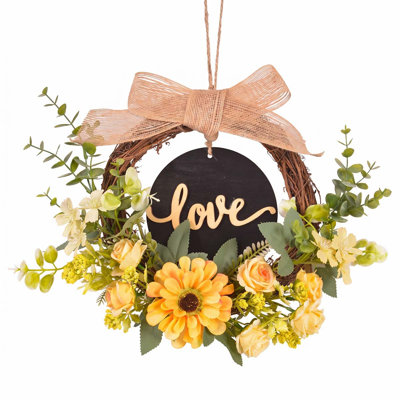 16 Inch Yellow Rose Wreath For Front Door