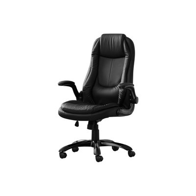 Contemporary Computer Desk Chair, Adjustable Height & Swivel, , Black Leather Look Swivel Office Look, For Working Area