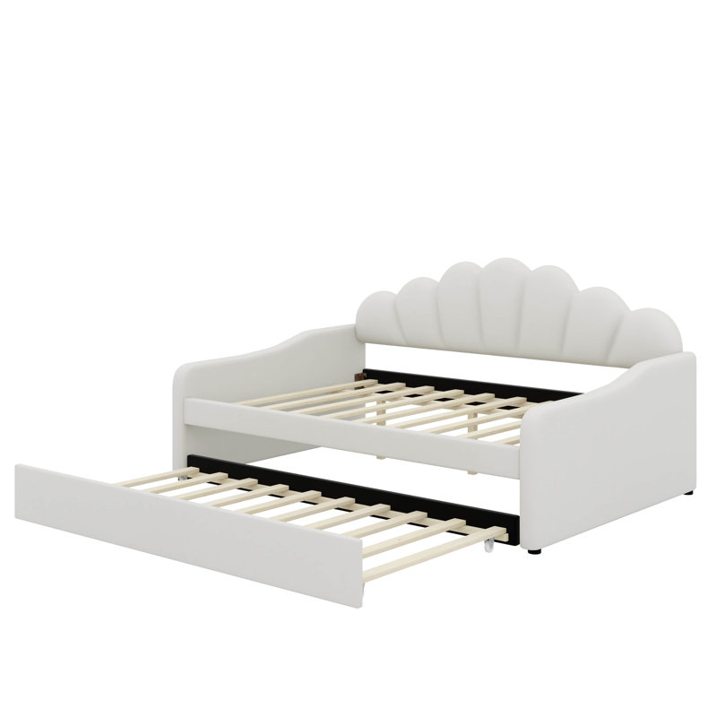 Full Size Upholstery Daybed Frame With Backrest And Trundle, White