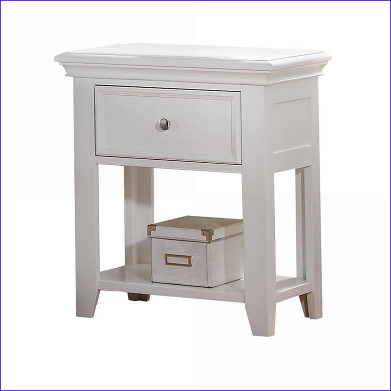 White Transitional Nightstand with Drawer and Shelf