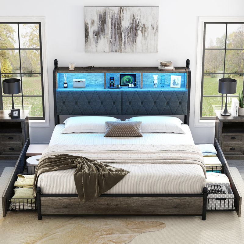 Tryston Bed Frame With Bookcase Headboard, Gray, King