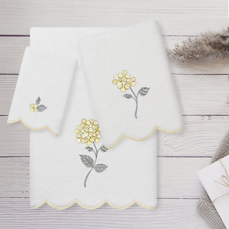  Ensemble de serviettes 100% coton 100% turc HYDEA, Ensemble de 3 serviettes de bain, serviettes à do, Blanc / beige