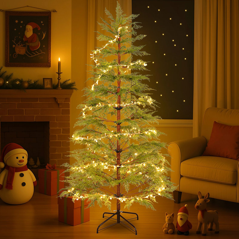 Arbre de Noël artificiel complet 6 pi avec lumières DEL et base en métal, arbre complet 612 pointes, décoration de Noël