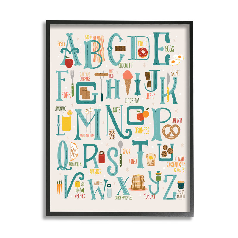 Graball - Alphabet des aliments, Giclée encadrée noir minuit, H 14 po x l 11 po x P 1,5 po