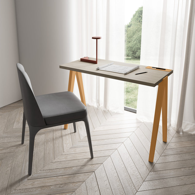 Gundrath Solid Wood Base Writing Desk, Mustard, Light Oak
