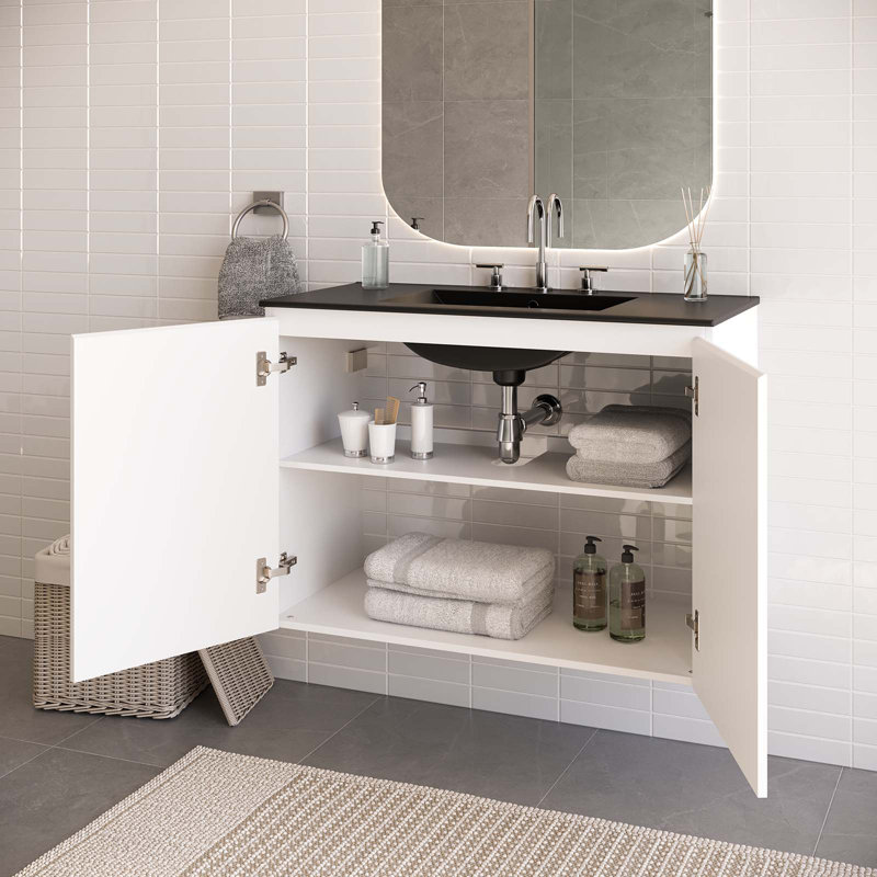 Modway Bryn 36" Wall-Mount Bathroom Vanity, Black, White
