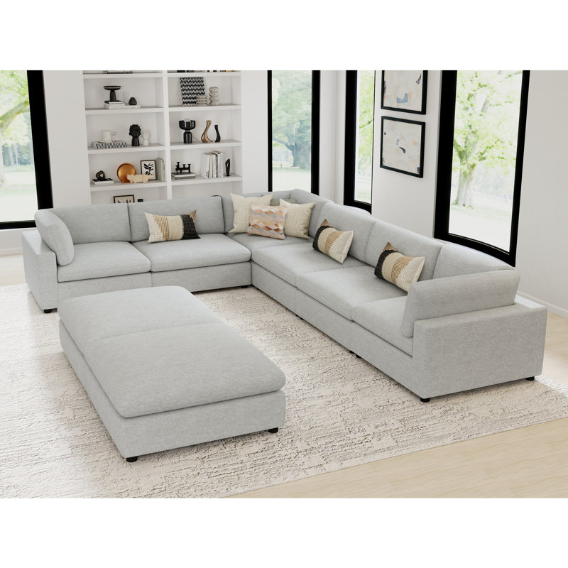 Canapé modulaire avec repose-pieds 8 pièces Minimalist, Crème