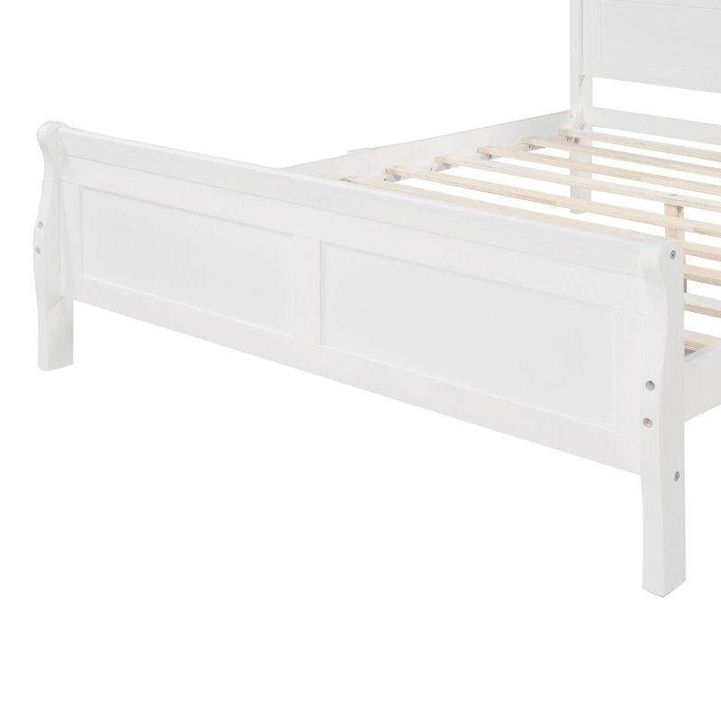 Lit plateforme en bois avec tête de lit et lattes en bois, Grand, Blanc