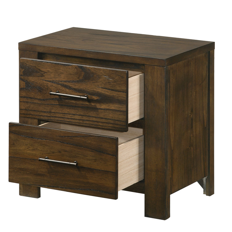 Table de chevet 2 tiroirs Rooker, Brun cerisier