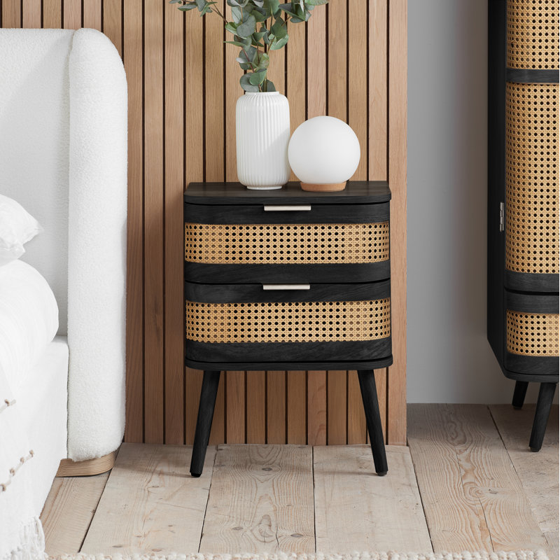 Almuth 45cm W Manufactured Wood Bedside Table, Black