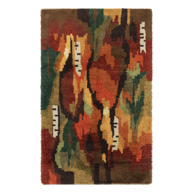 Vintage Swedish Rya Rug, Colorful Scandinavian Abstract Patterns - Rug & Kilim