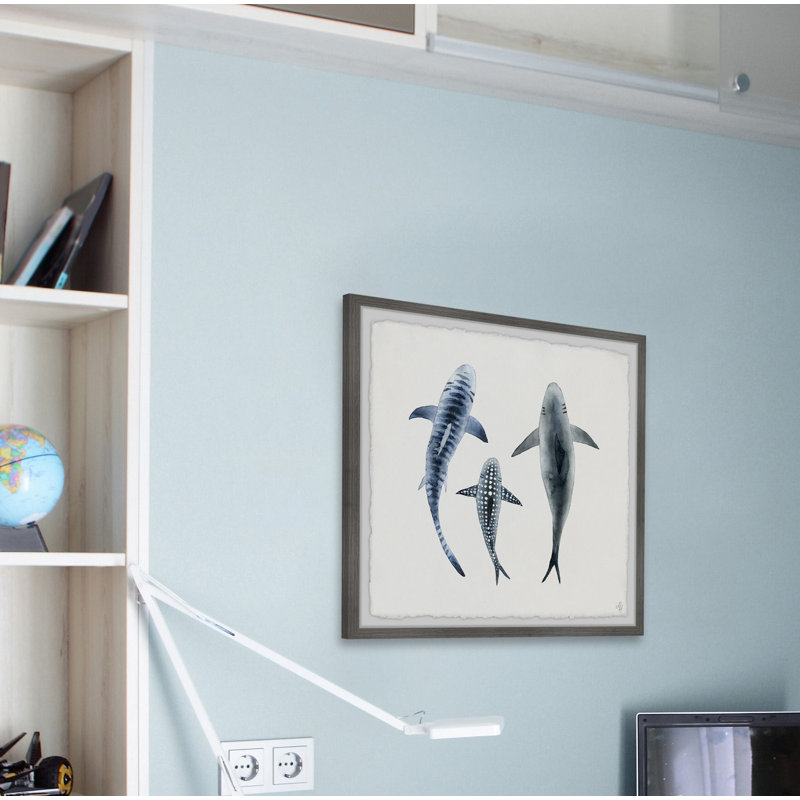 Citrana 'Patterned Sharks' Framed Print, 12" H x 12" W x 1.5" D