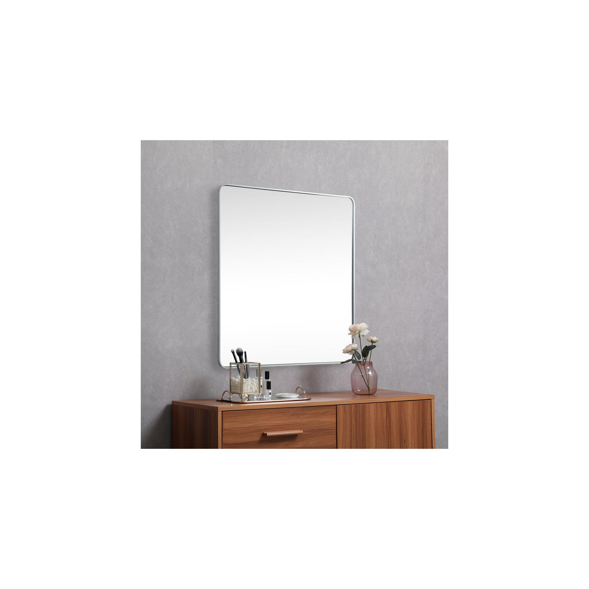 Metal Square Wall Mirror, Silver, 48"  x 48" 