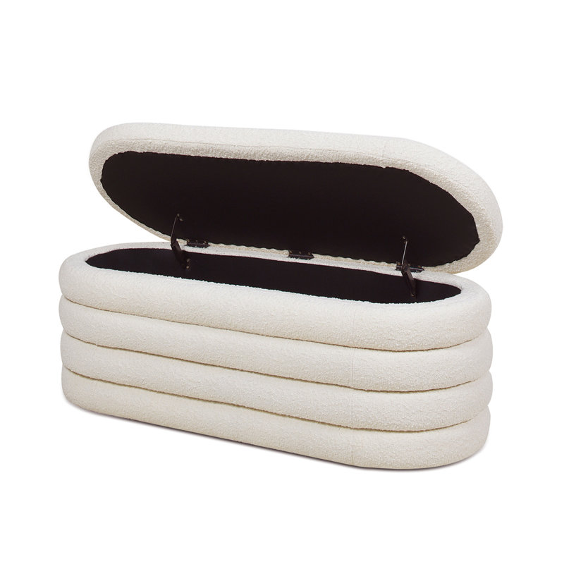 Banc de rangement ovale rembourré Fuji, Blanc