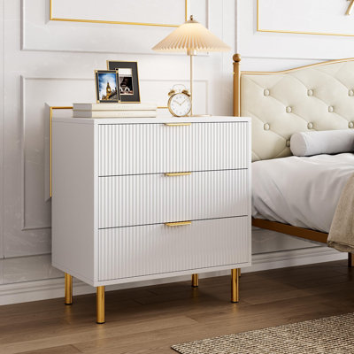 Dresser, Modern 3 Drawer Dresser For Bedroom With Gold Handle And Large Drawer