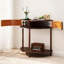 Table d'entrée, table demi-lune avec 2 tiroirs de rangement en rotin, petites tables rondes circulaires pour le couloir, consoles étroites pour le salon (brun)-1573682858