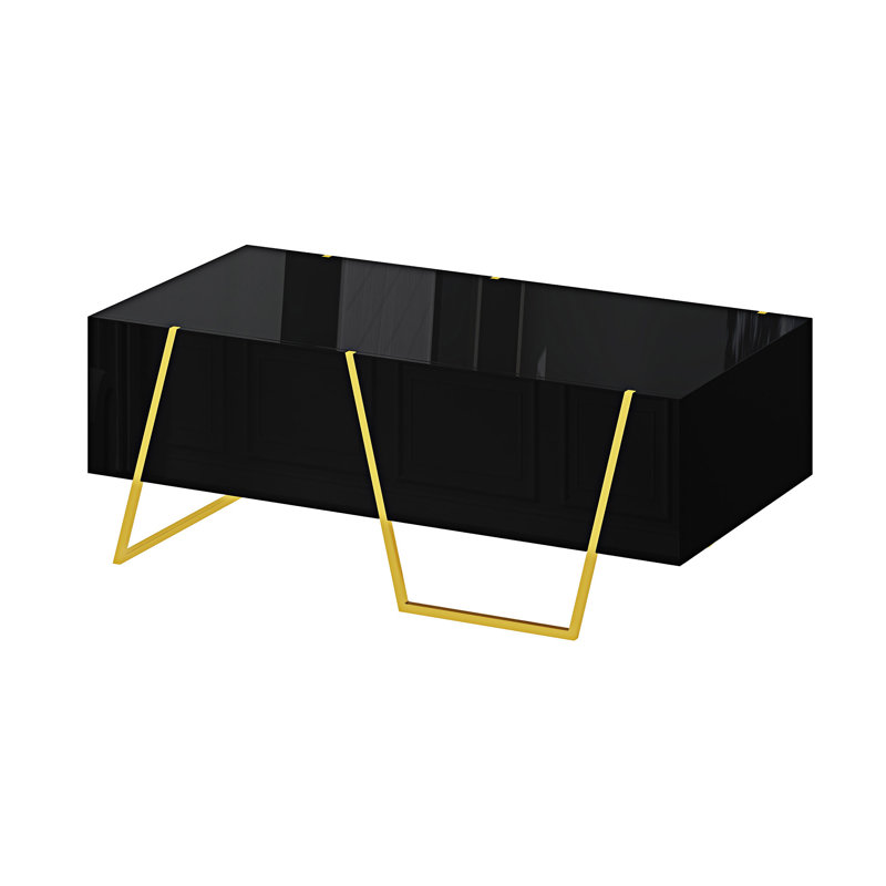 Table basse rectangulaire brillante avec rangement