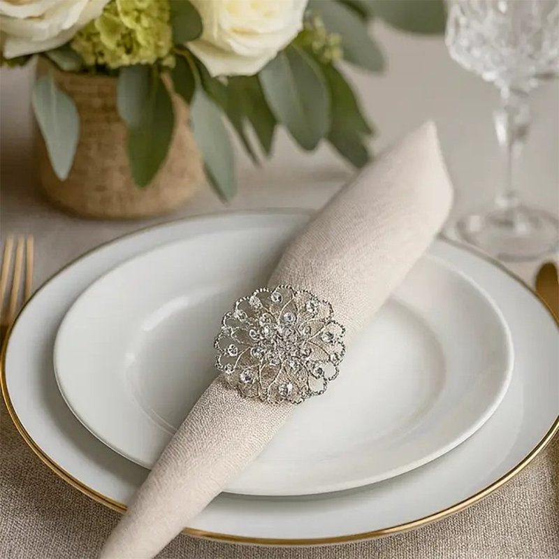 Rond de serviette Elegant Crystal Flower, Argent