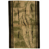 Hand Knotted Wool Area Rug in Light Green And Dark Green